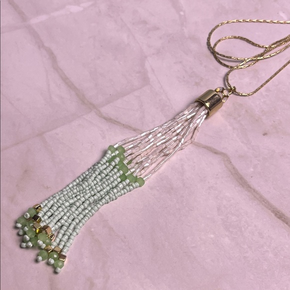 New York & Co Elegant Beaded Tassel Necklace - Picture 2 of 8